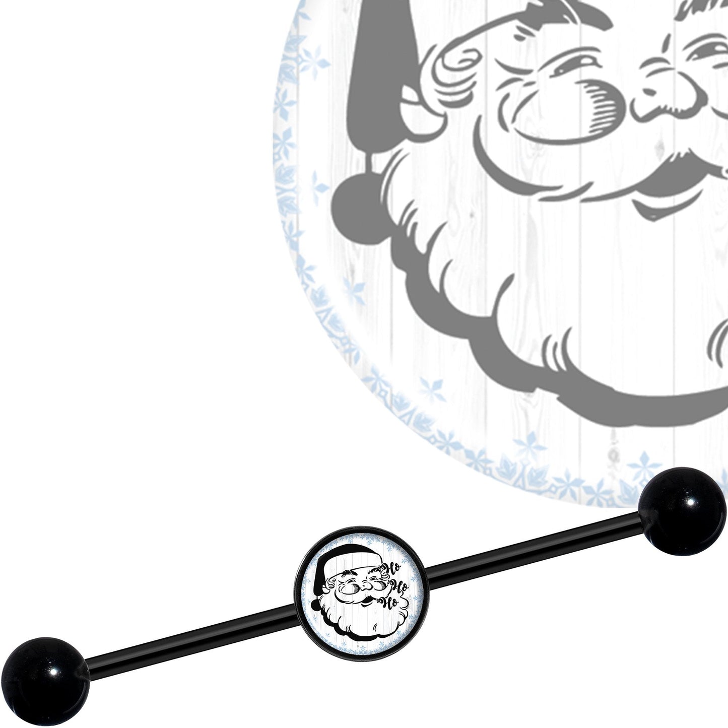 14G Christmas Retro Santa Ho Ho Ho Black Industrial Barbell 37mm