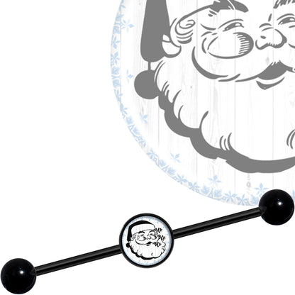 14G Christmas Retro Santa Ho Ho Ho Black Industrial Barbell 37mm