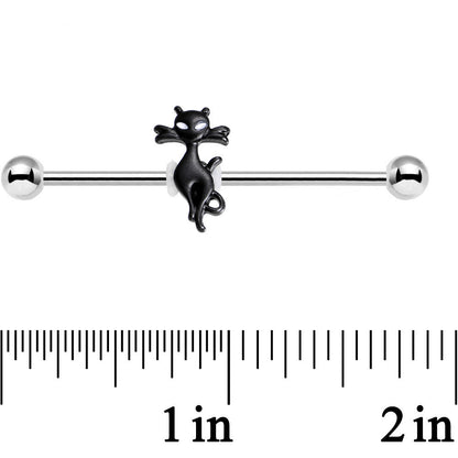 14G Stainless Steel Lucky Black Cat Industrial Barbell 38mm