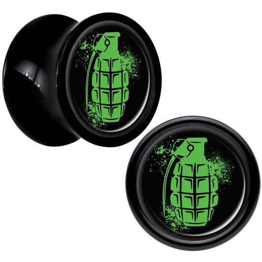 Black Acrylic Green Grenade Saddle Plug Set 0G
