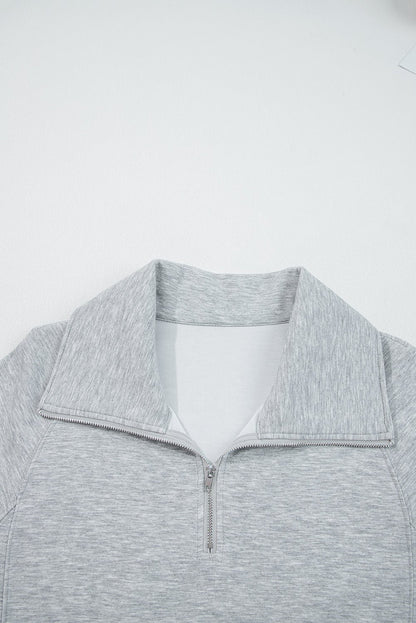 Light Grey Zip Collar Long Sleeve Top Drawstring Pants Set - Jaico Online Shop