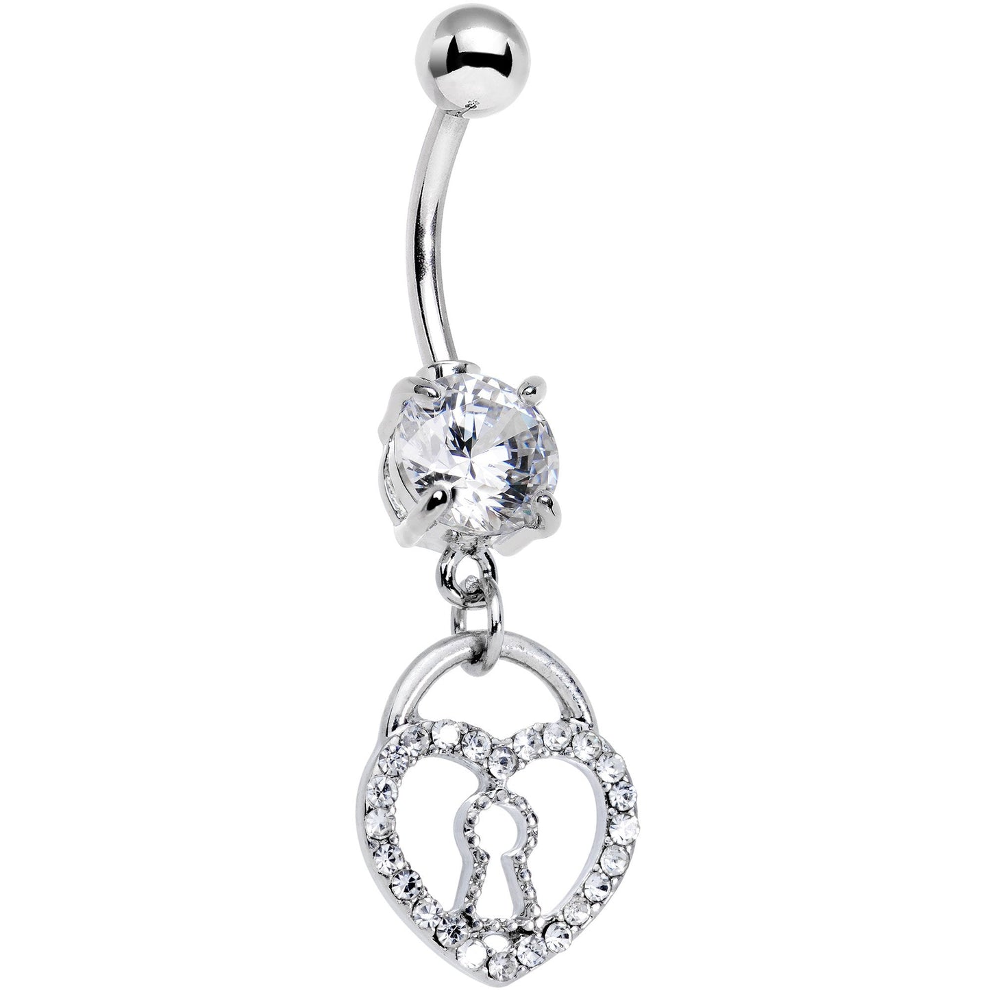 Clear Gem Keyhole Heart Pendant Dangle Belly Ring