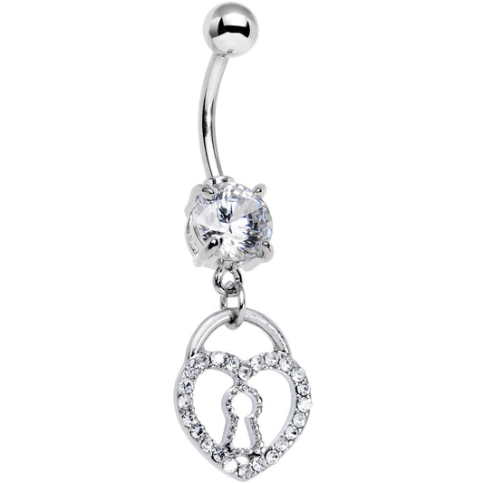 Clear Gem Keyhole Heart Pendant Dangle Belly Ring