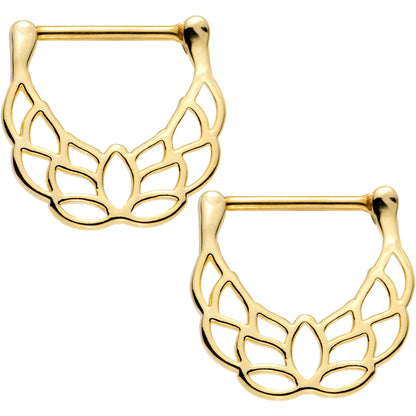 14G 9/16 Gold Plated Lovely Lotus Flower Nipple Clicker Set