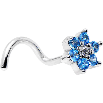 18G 1/4 Aqua Blue and Clear CZ Gem Flower Right Nose Screw
