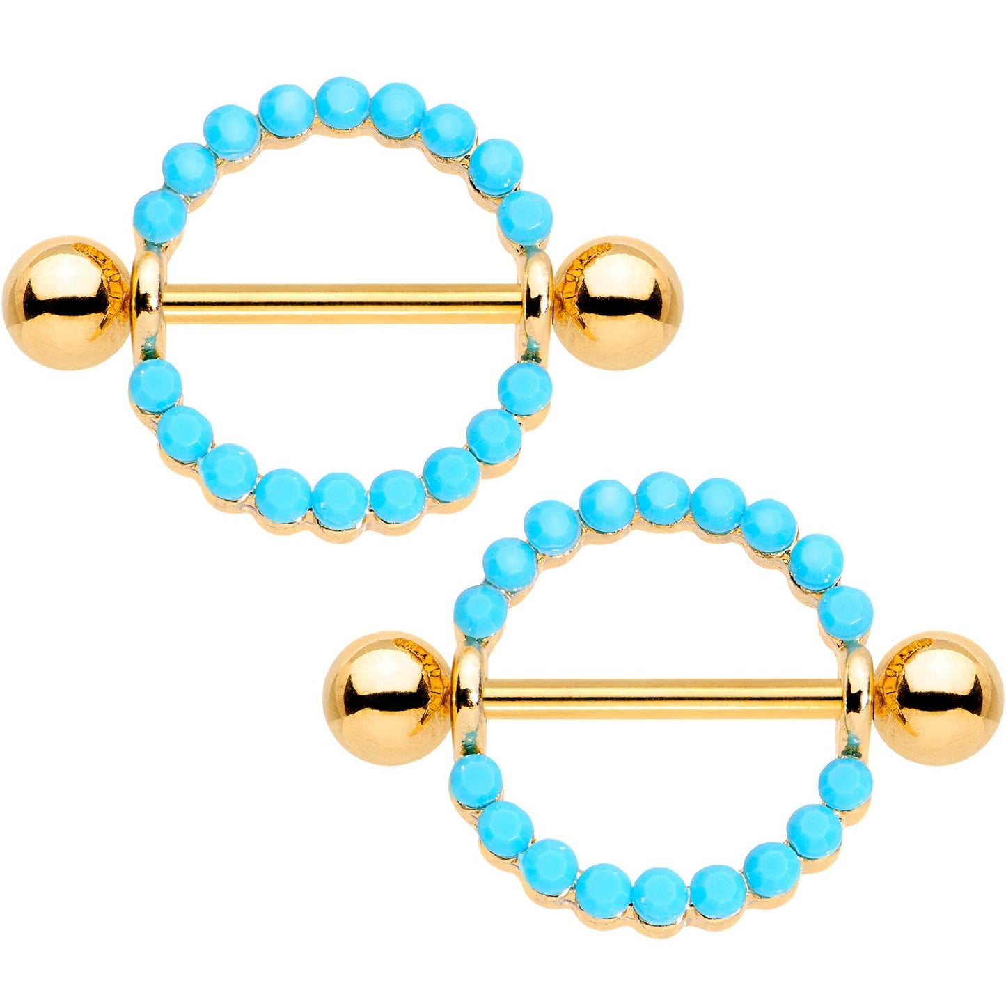 14mm Southwestern Blue Gold Tone Anodized Round Nipple Shield Set