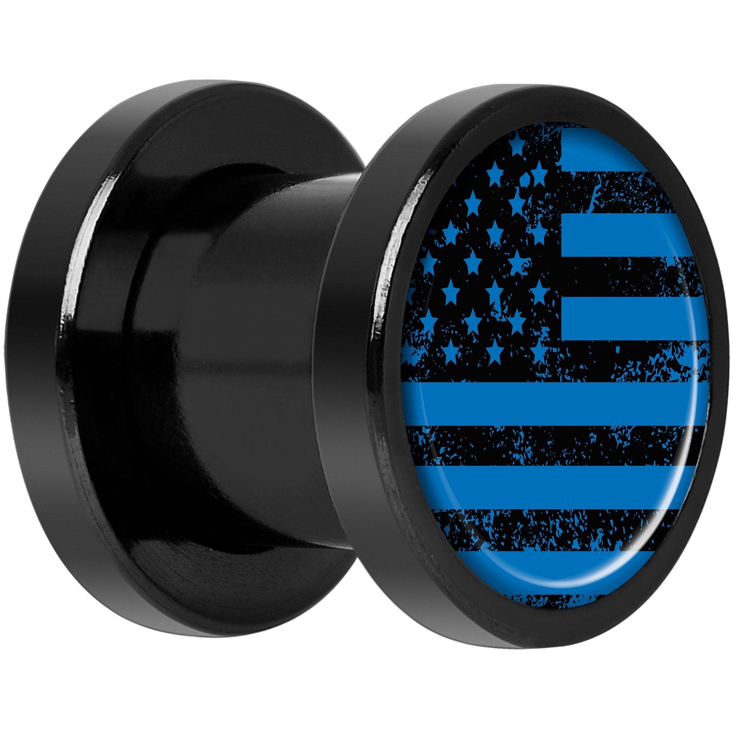 Blue American Flag Black Anodized Screw Fit Plug Set 0G