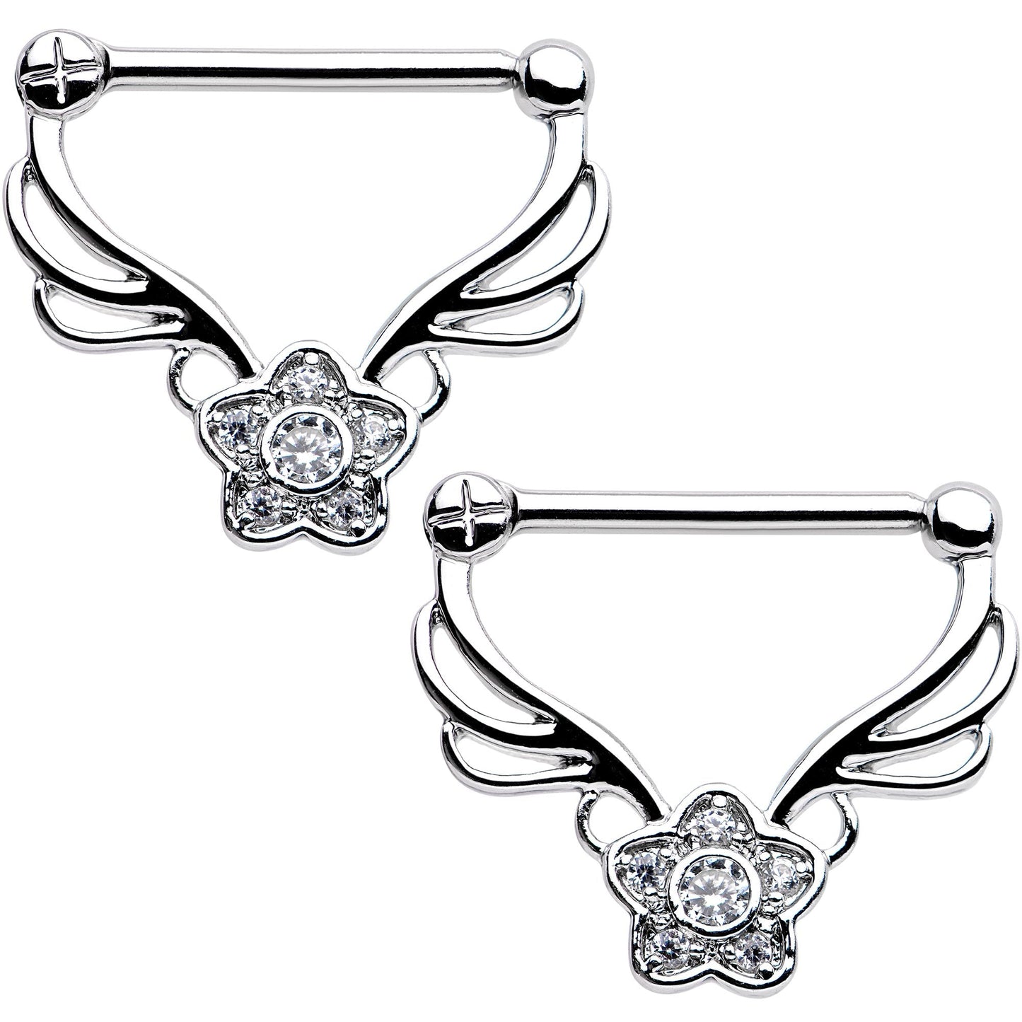 14G 9/16 Clear Gem Power Star Nipple Clicker Set