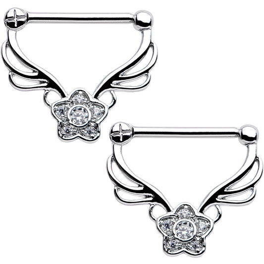 14G 9/16 Clear Gem Power Star Nipple Clicker Set