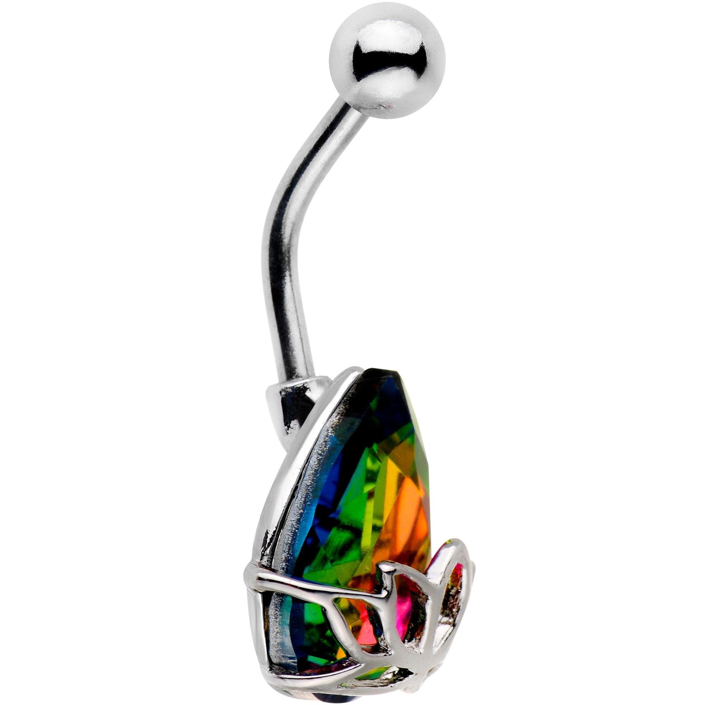 Aurora Gem Teardrop Lotus Flower Belly Ring