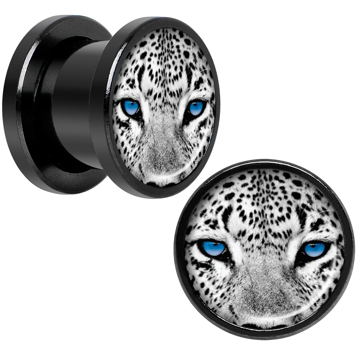 Black White Leopard Eyes Black Anodized Screw Fit Plug Set 00G