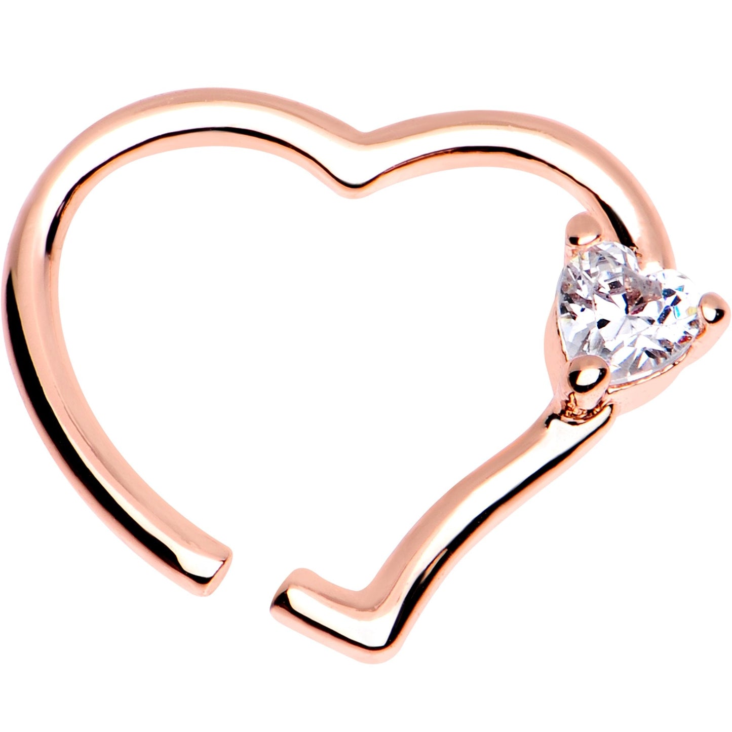 Clear CZ Gem Rose Gold Plated Free Heart Left Daith Cartilage Tragus