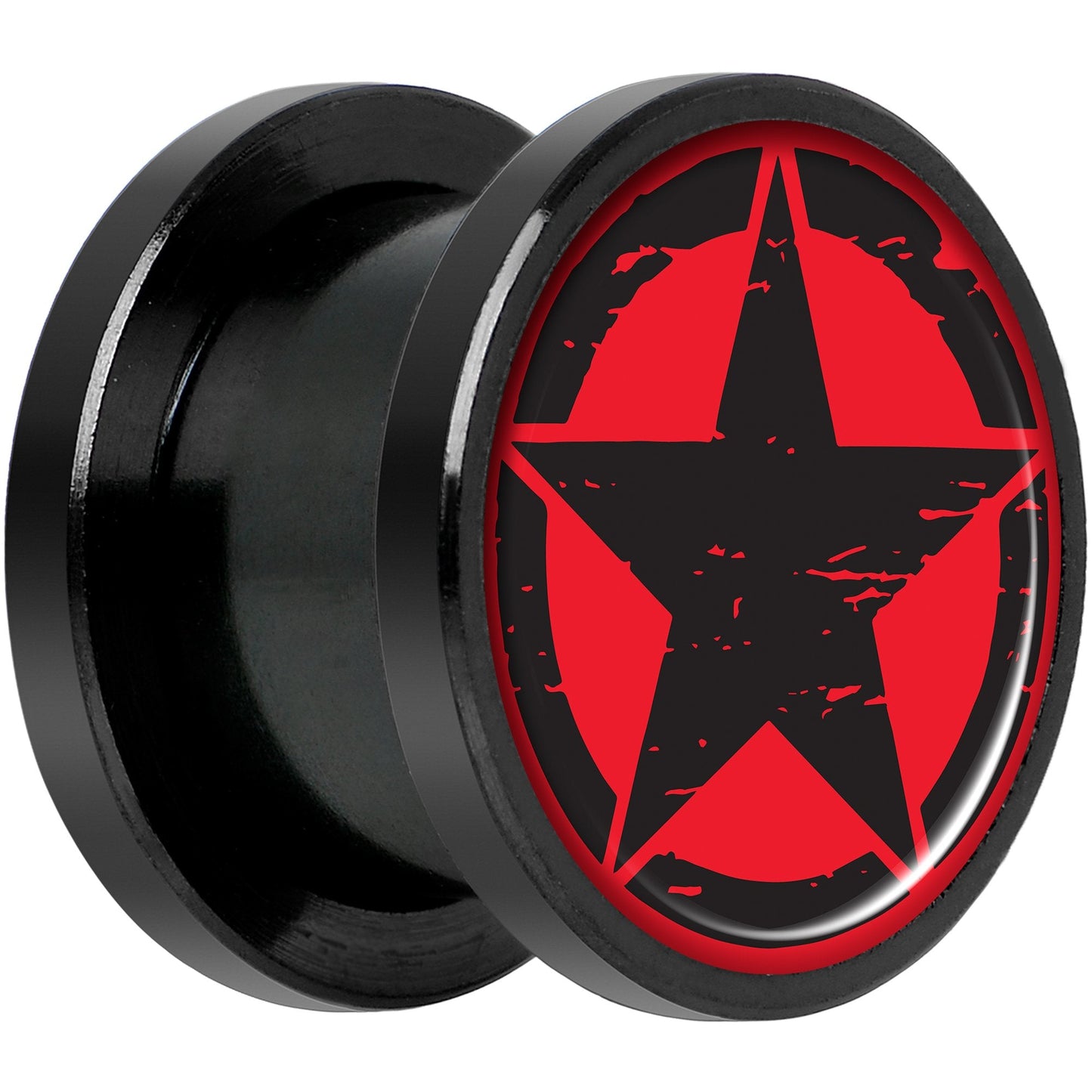 Black Red Distressed Star Black Anodized Screw Fit Plug Set 1/2