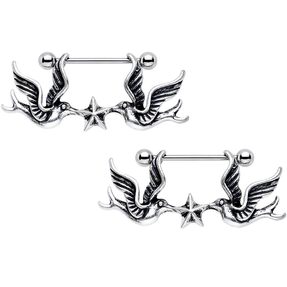 14G 7/8 Birds Nautical Star Dangle Nipple Shield Set