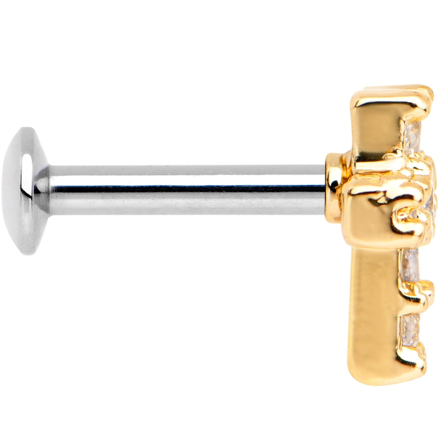 1/4 Clear CZ Internally Threaded Gold Tone Cross Labret Monroe