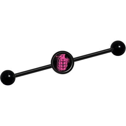 14G Pink Grenade Black Industrial Barbell 37mm