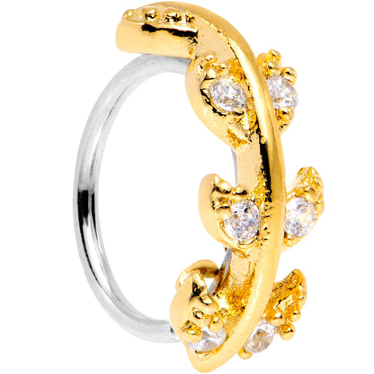 18G 5/16 Clear CZ Gem Gold Tone Leafy Seamless Circular Ring