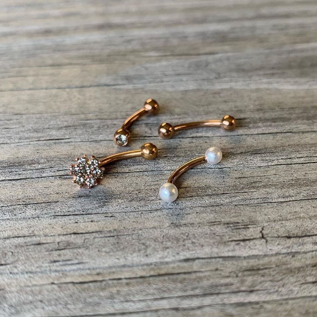 16G 5/16 Clear Gem Rose Gold Tone Curved Eyebrow Ring Set of 4