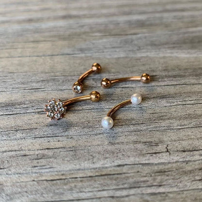 16G 5/16 Clear Gem Rose Gold Tone Curved Eyebrow Ring Set of 4