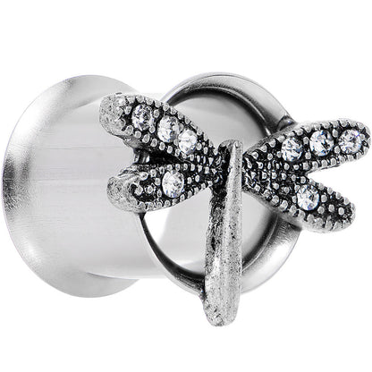 00G Clear Gem Steel Hi Sky Dragonfly Double Flare Tunnel Plug Set