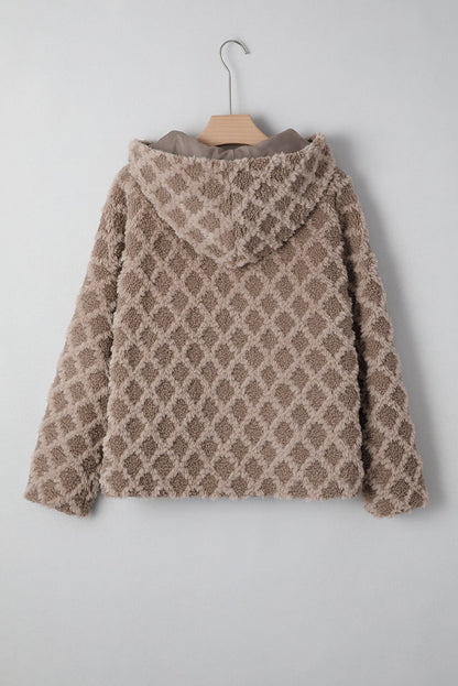 Chestnut Sherpa Rhombus Zip Up Side Pocket Hooded Jacket - Jaico Online Shop