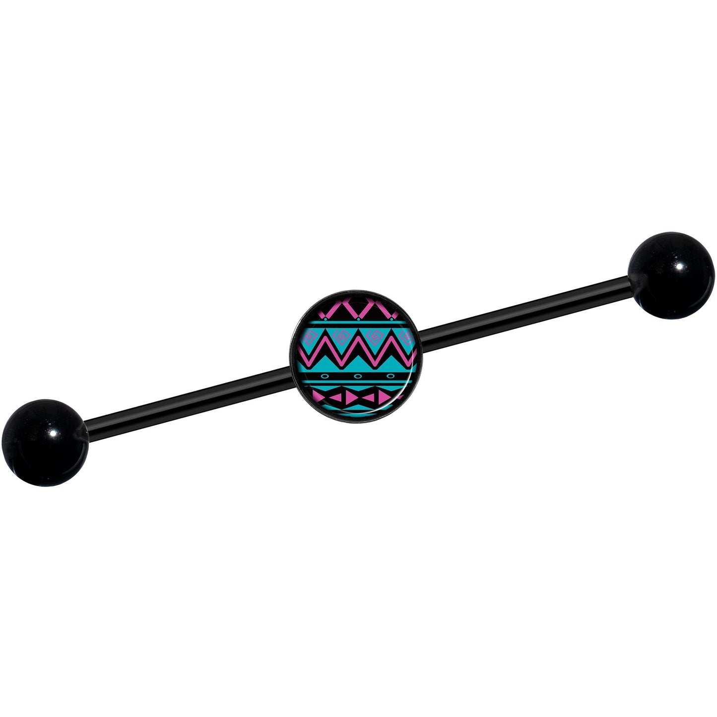 14G Pink Teal Tribal Pattern Black Industrial Barbell 37mm