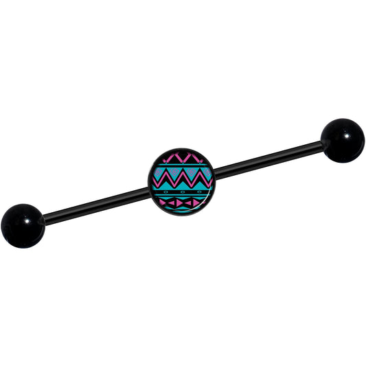 14G Pink Teal Tribal Pattern Black Industrial Barbell 37mm