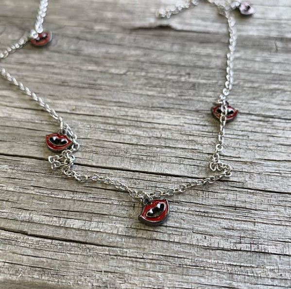 14G 5/8 Red Black Monster Fang Halloween Dangle Nipple Chain