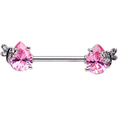 9/16 Pink CZ Gem Mini Butterfly Barbell Nipple Ring Set