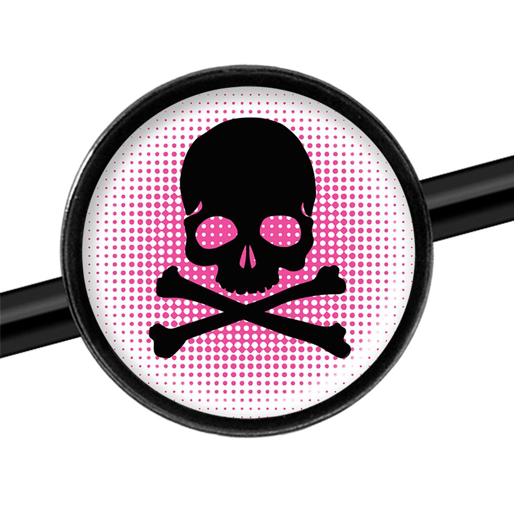 14G Pink Black Skull Black Industrial Barbell 37mm