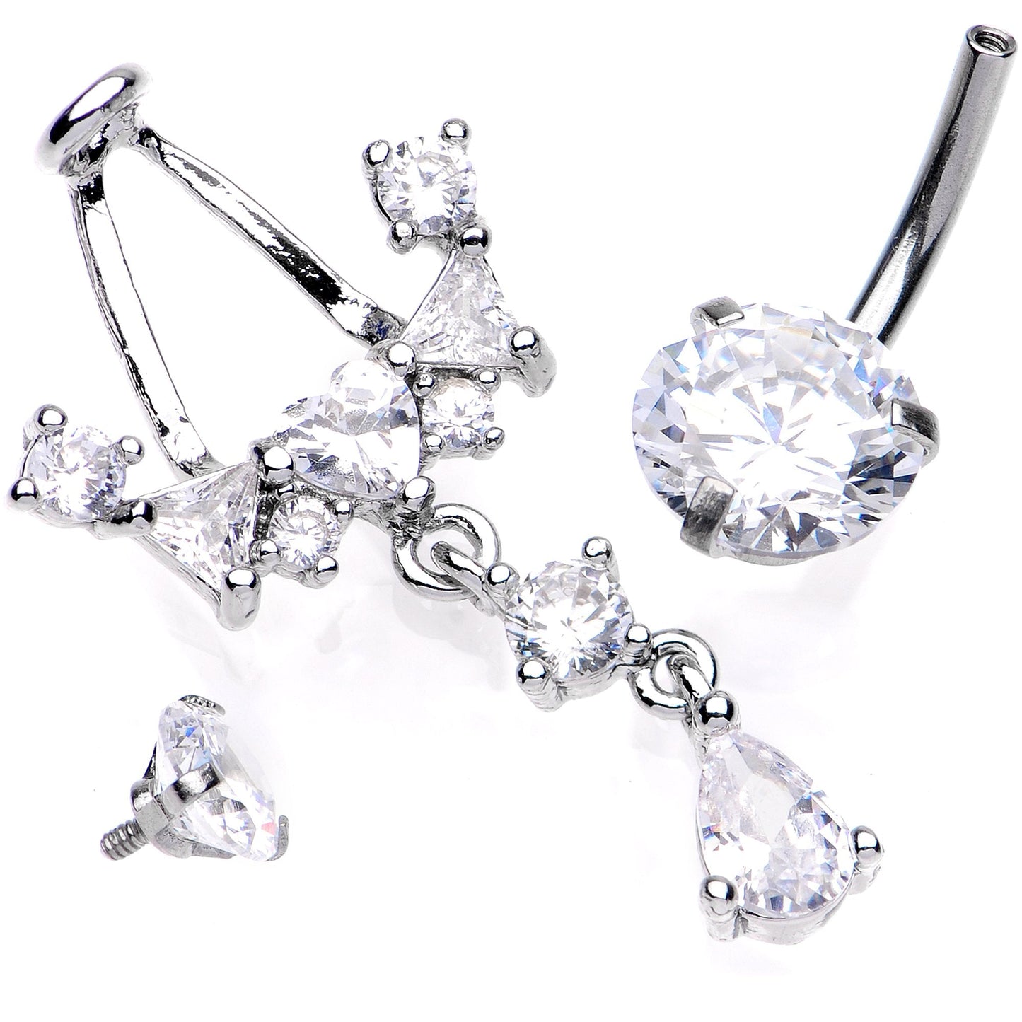 Clear CZ Gem Alluring Elegance Dangle Belly Ring