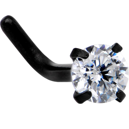 18G 1/4 Clear 3mm CZ Gem Black IP L-Shape Nose Ring