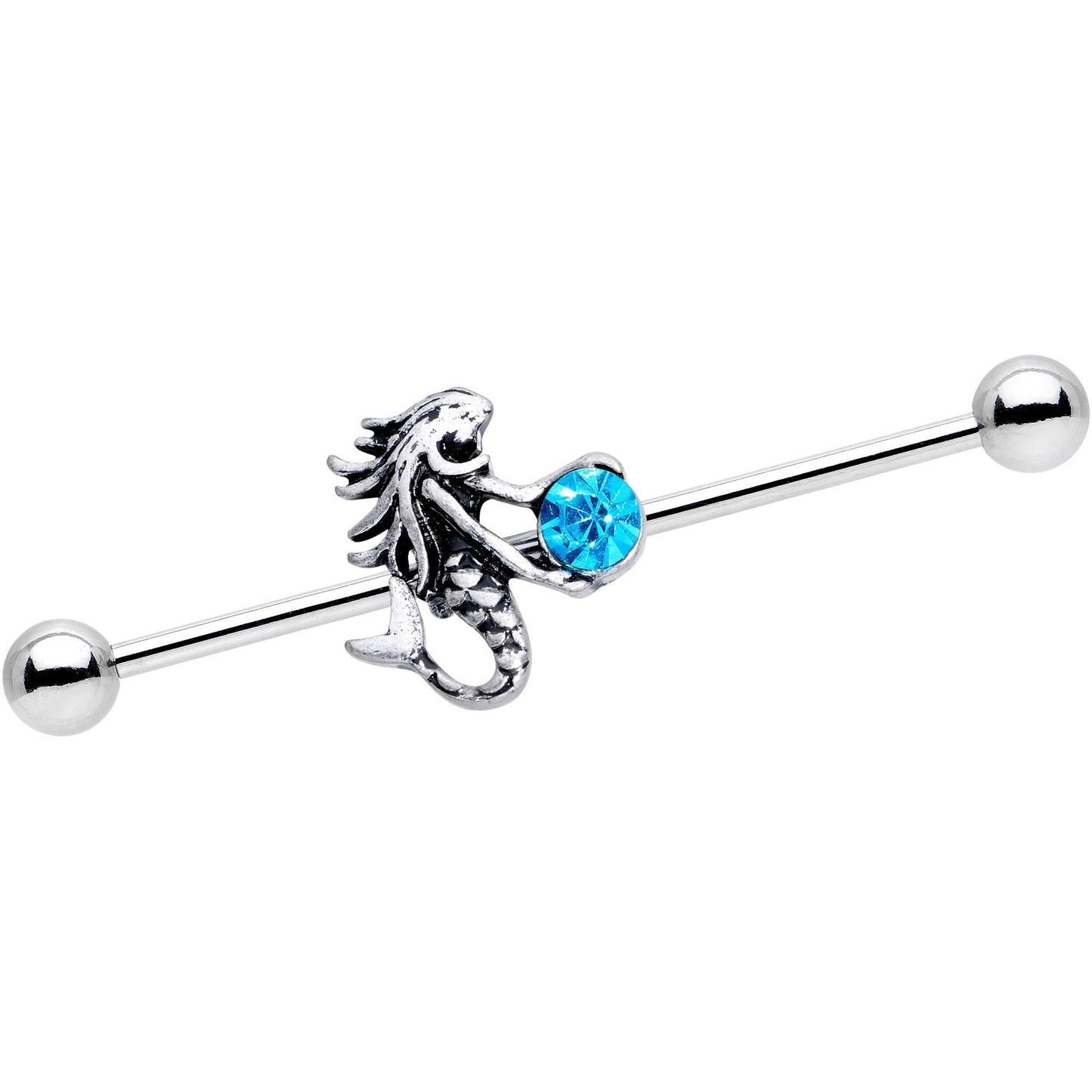 Aqua Gem Long Haired Mermaid Industrial Barbell 38mm