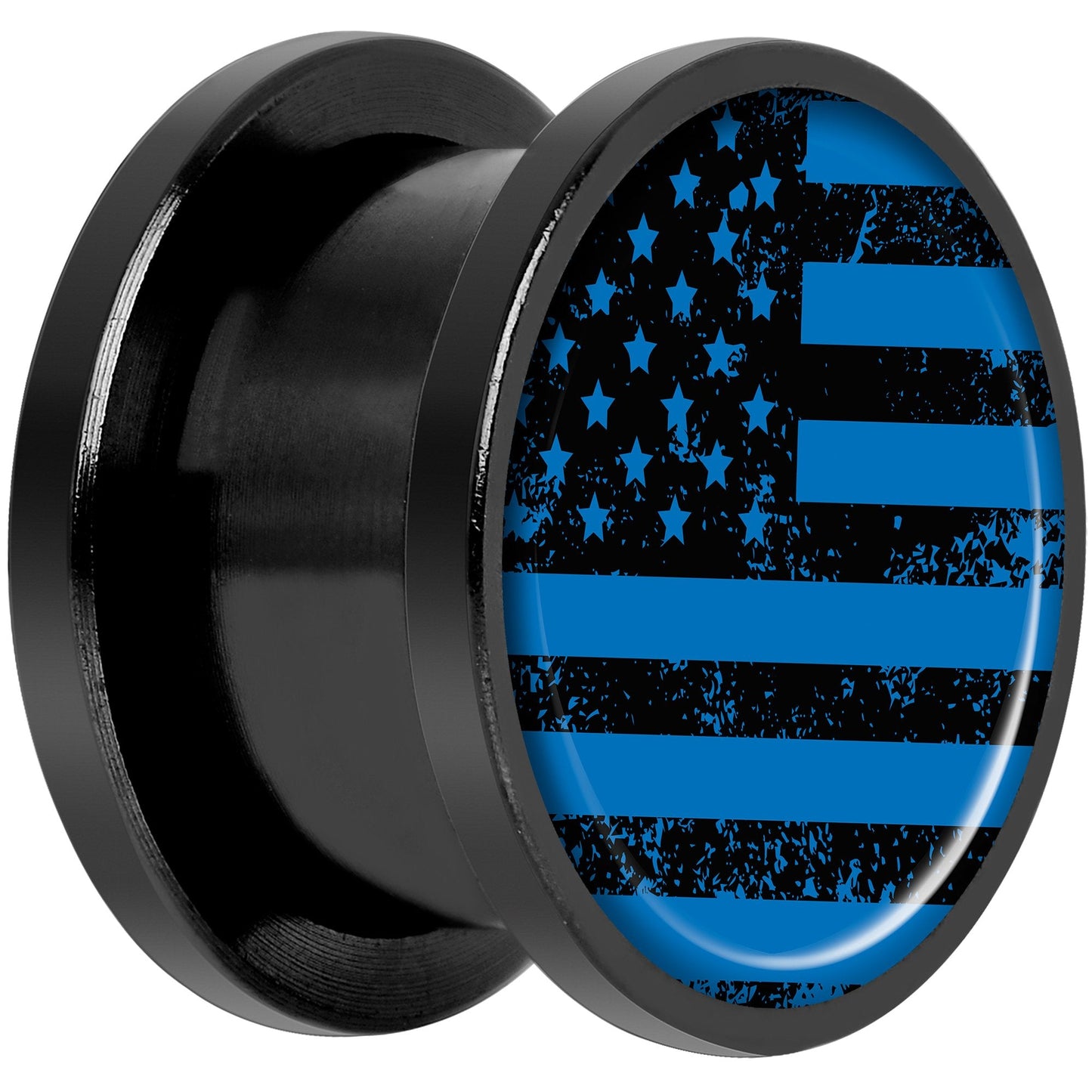 Blue American Flag Black Anodized Screw Fit Plug Set 9/16