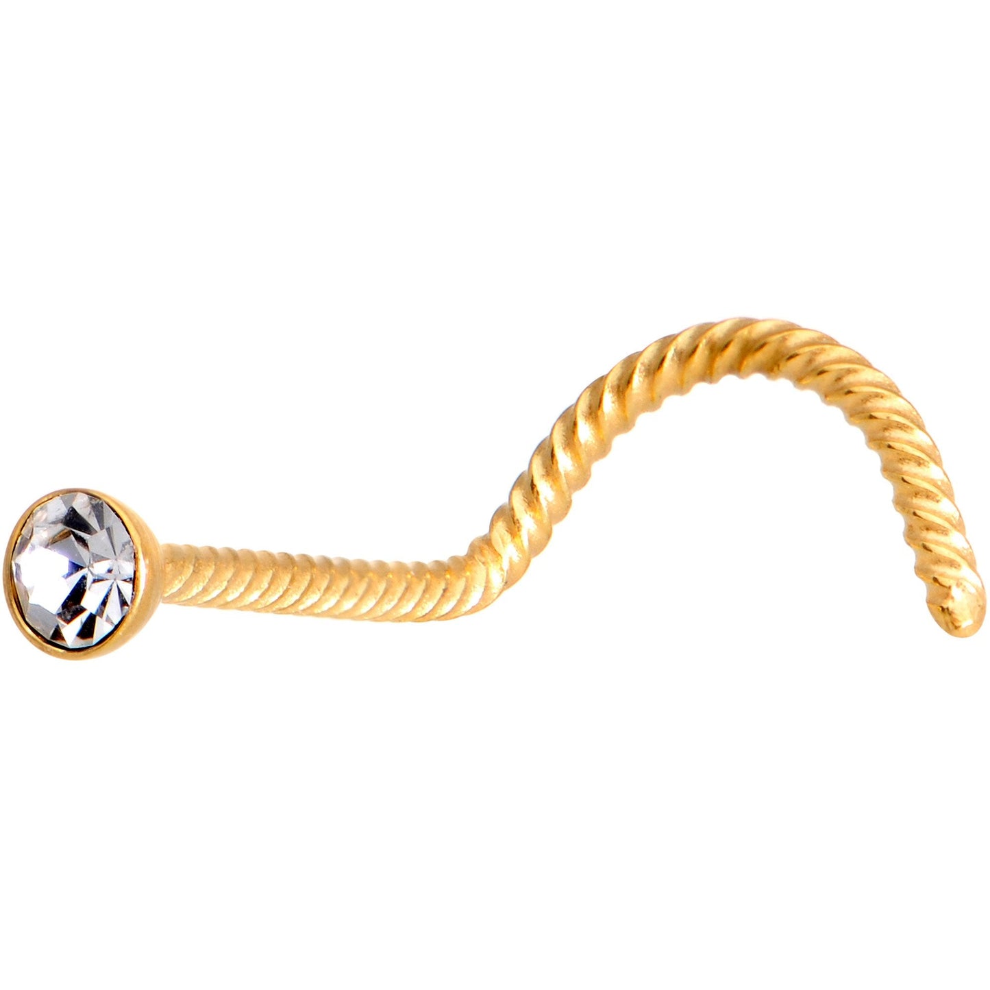 Clear 2mm Gem Inlay Gold IP Twisted Left Nose Screw