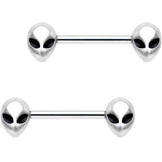 14G 9/16 Gray Alien Barbell Nipple Ring Set