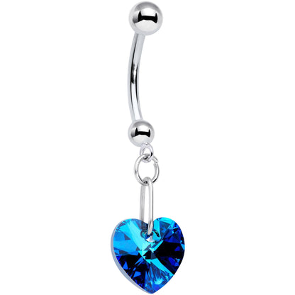 14K White Gold Blue Heart Belly Ring Created with Crystals