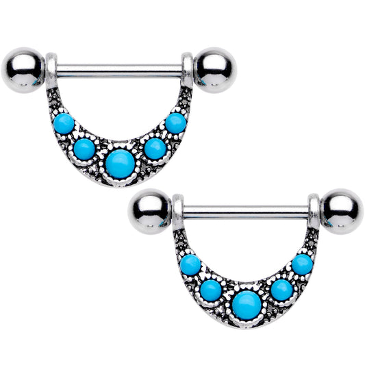 9/16 Southwestern Blue Orb Dangle Barbell Nipple Ring Set