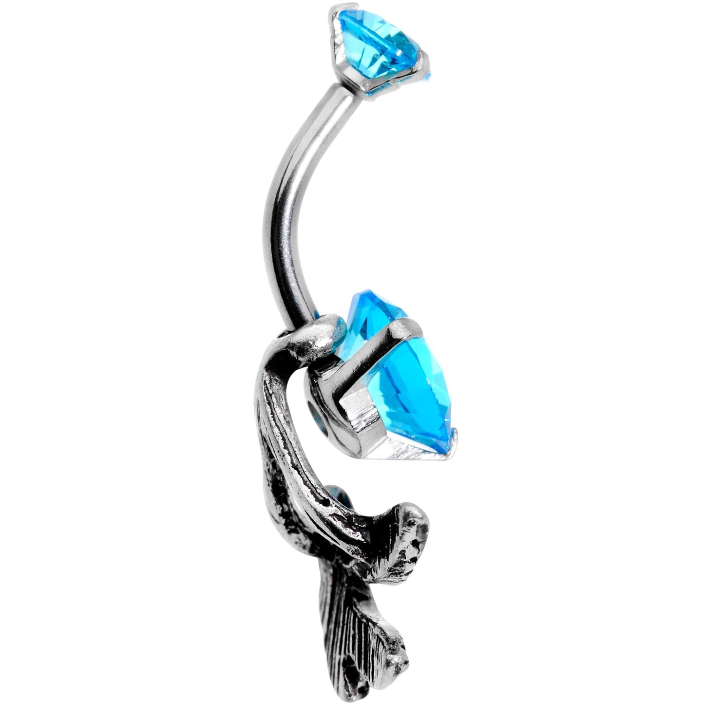 Blue CZ Gem Feather Trio Dangle Belly Ring