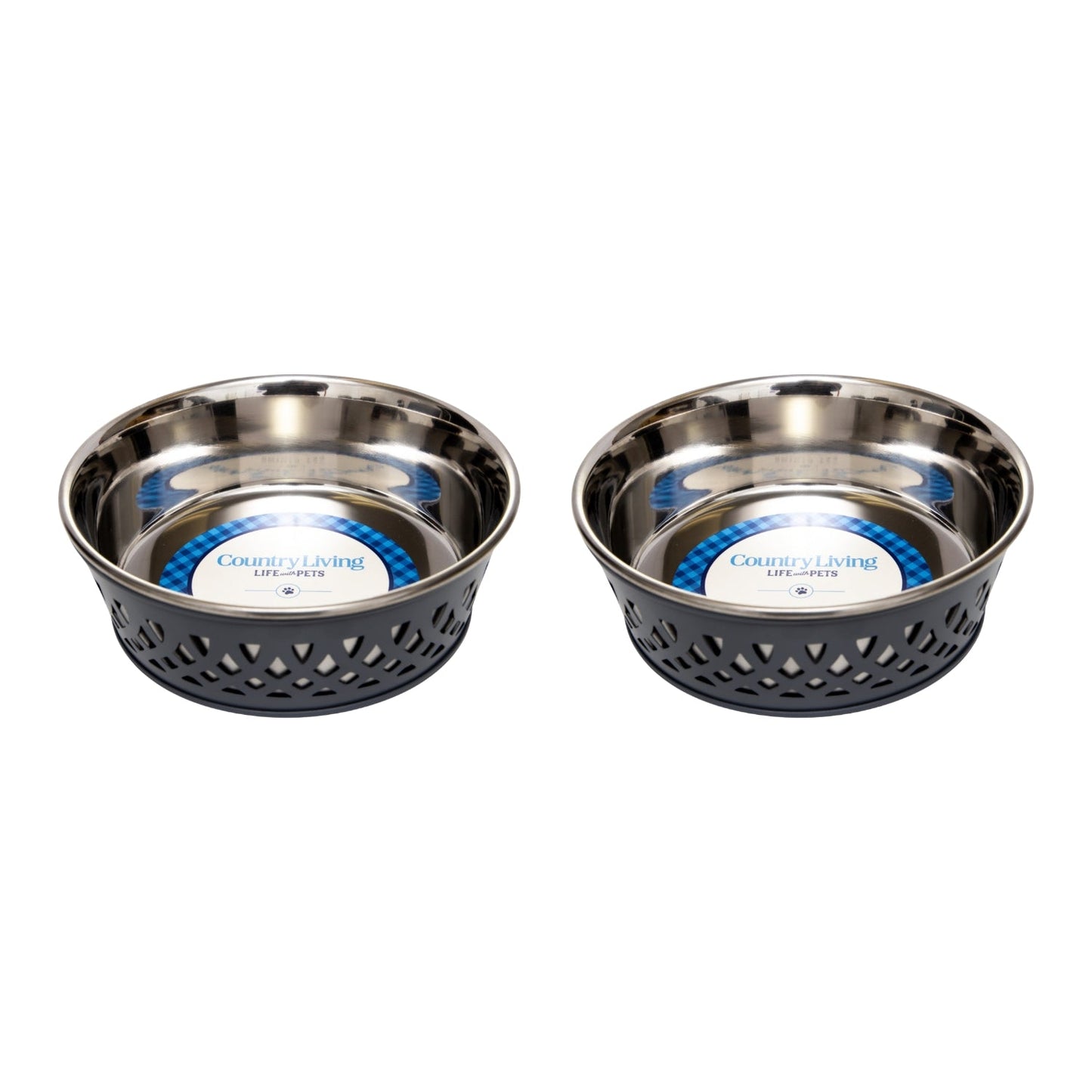 Country Living Set of 2 Stainless Steel Dog Bowls – Farmhouse Style, Ideal for Small to Medium Dogs