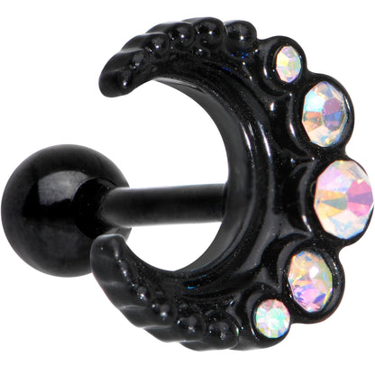 Auora Gem Encrusted Black Crescent Moon Stud Cartilage Earring
