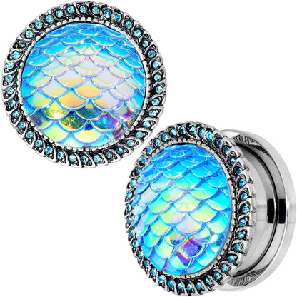 Aqua Gem Iridescent Blue Mermaid Scale Screw Fit Plug Set 6mm to 22mm