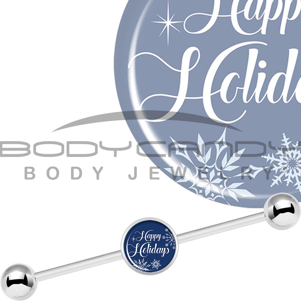 14G Happy Holidays Snowflake Industrial Barbell 37mm
