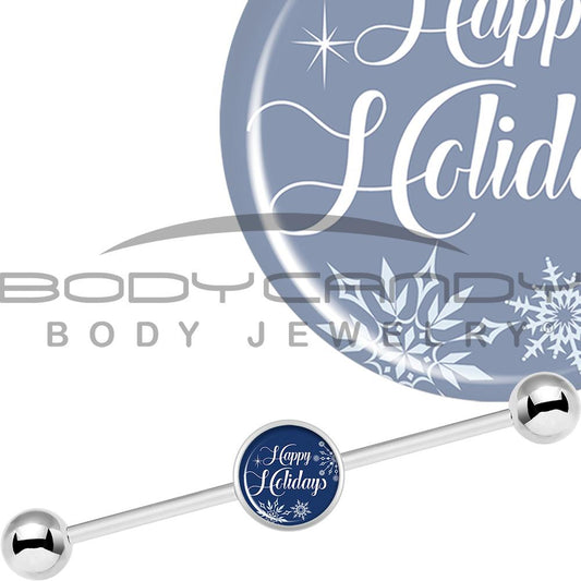 14G Happy Holidays Snowflake Industrial Barbell 37mm