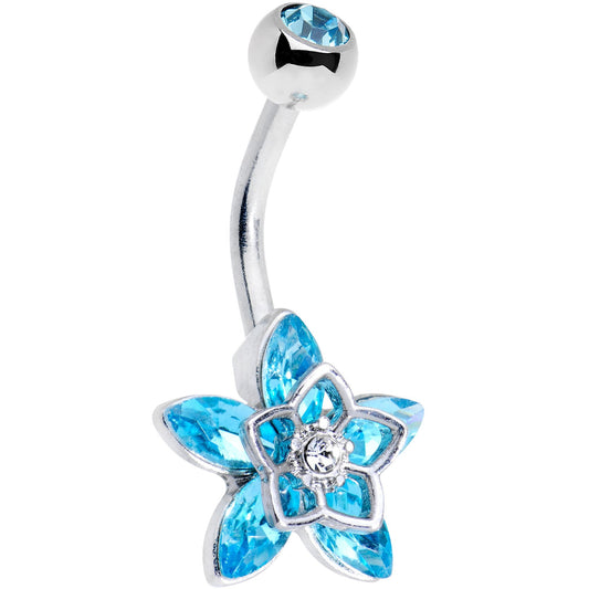 Aqua Gem Flower burst Star Belly Ring