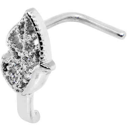 18G Clear CZ Leaf Faux Hoop L Shaped Nose Ring
