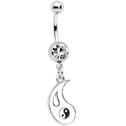 Clear Gem Best Friend Yin and Yang Dangle Belly Ring Set of 2