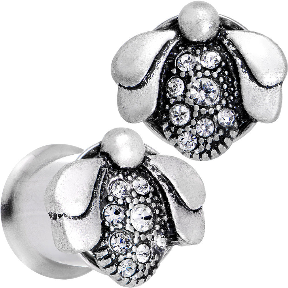 00G Clear Gem Steel Allow Me Ladybug Double Flare Tunnel Plug Set