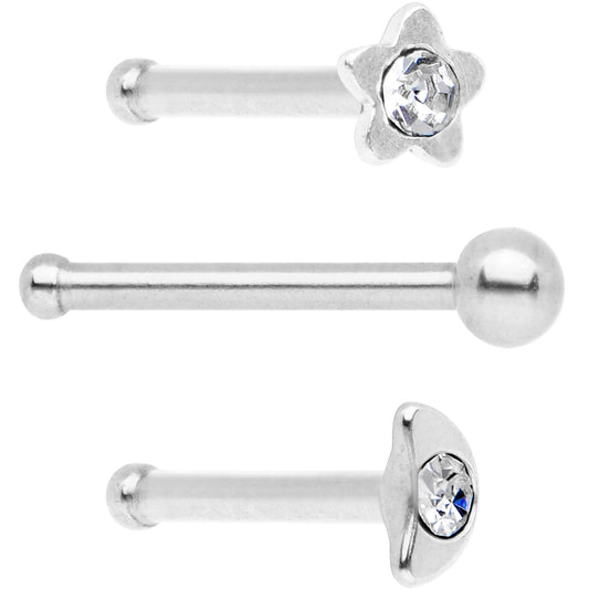 Clear CZ Gem Night Sky Nose Bone 3 Pack Set