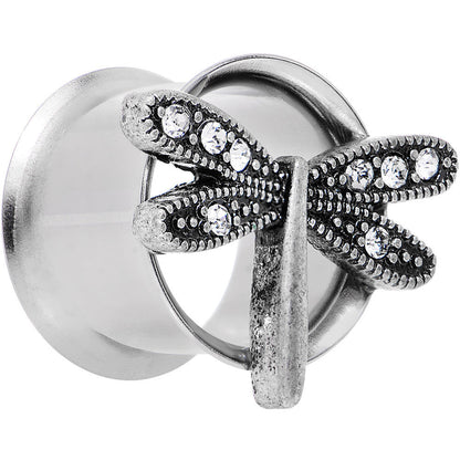 9/16 Clear Gem Steel Hi Sky Dragonfly Double Flare Tunnel Plug Set